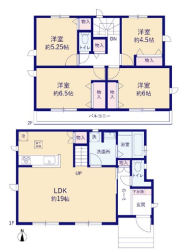 あきる野引田2期C号棟￤19帖LDKの4LDK♪太陽光発電搭載の長期優良住宅の間取り