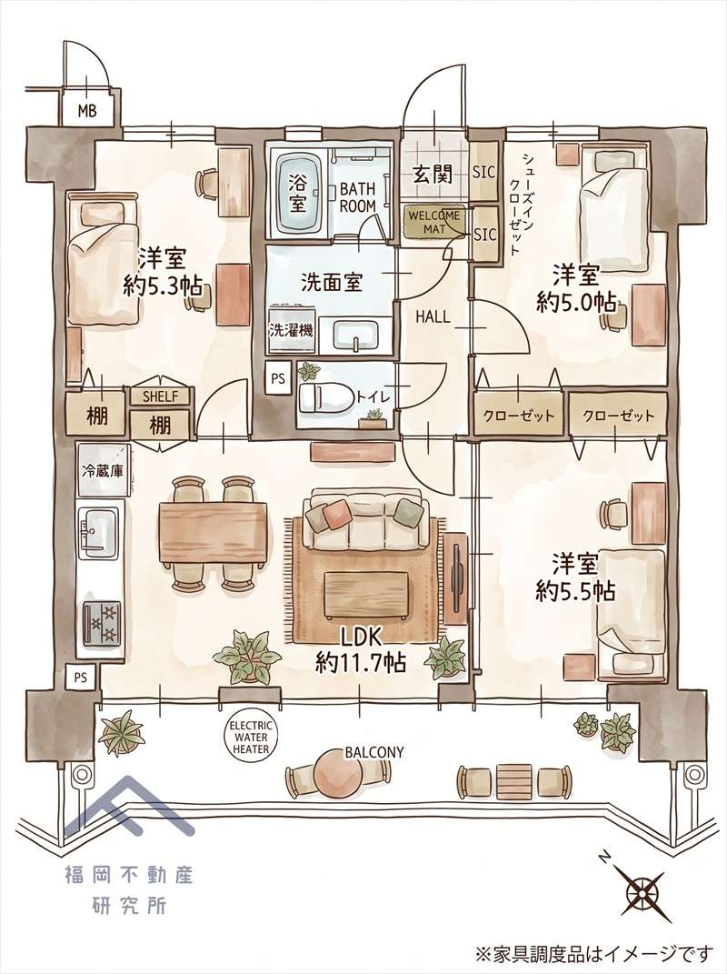 三愛シティライフ周船寺マリンビューの間取り
