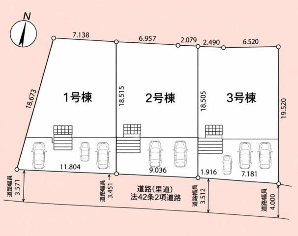 クレイドルガーデン糸満市兼城　第４・３号棟の区画図|区画図／接道状況：南側3.4～4.0ｍ公道