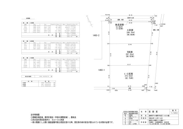 売地　高碕市下小塙町全3区画の区画図