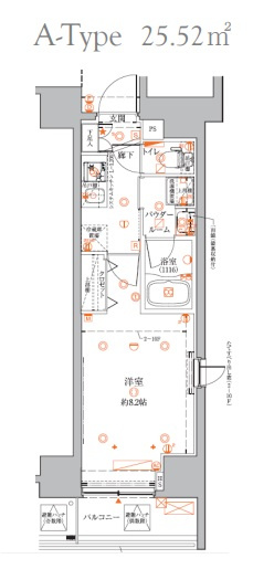 クレイシアIDZ(アイズ)蒲田の間取り|1Kバストイレ別独立洗面台
