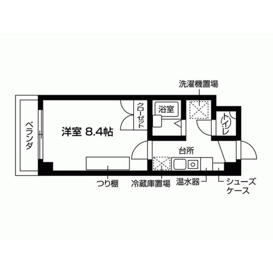 【間取り】 | Liberty HillsII | 洋室8.4帖の1Kの間取りです