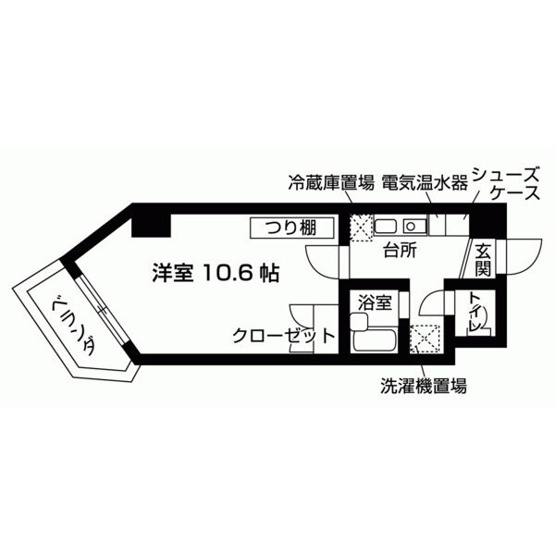 【間取り】 | Liberty HillsII | 洋室10.6帖の1Kの間取りです