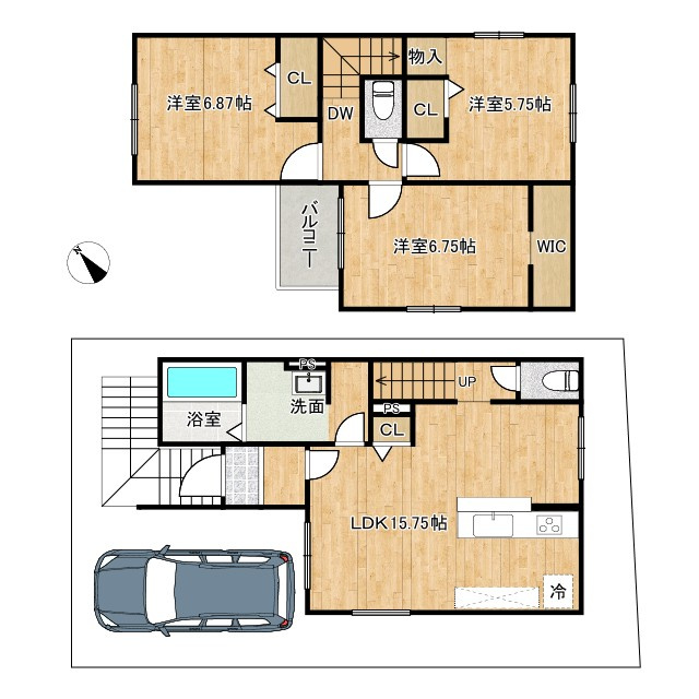 枚方市藤阪元町３丁目の新築一戸建の間取り|3LDK、土地面積86.93㎡、建物面積84.66㎡