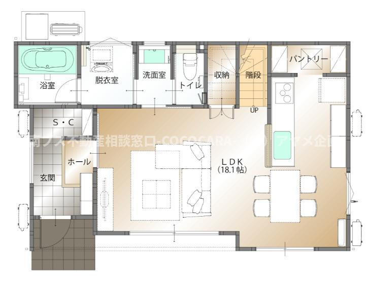 甲府市小瀬町の新築一戸建の間取り|1F平面図