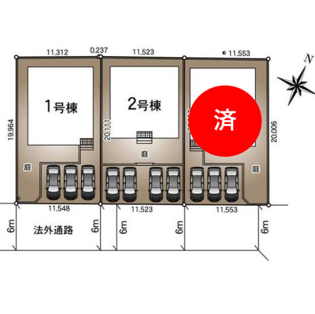 クレイドルガーデン　宇城市松橋町南豊崎第3の区画図|普通車が3台駐車できます