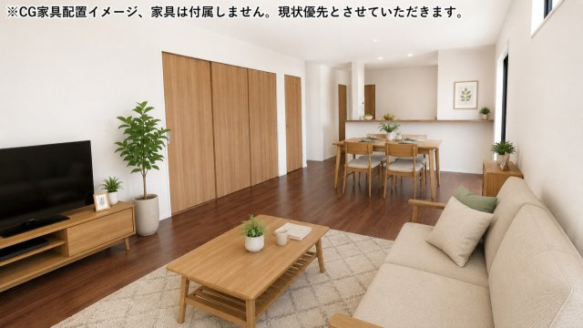 宇土市高柳町２期3号棟の居間・リビング|※CG家具配置イメージ、家具は付属しません。現状優先とさせていただきます。