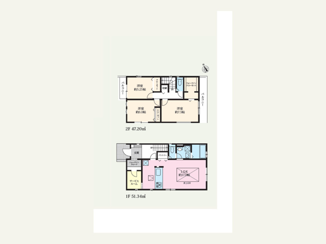 【間取り】 | 東大沼新築戸建 | 3つの居室とLDKに納戸（サービスルーム）を加えた3SLDKの新築戸建。季節物や大きな荷物もすっきり収まります。大きな窓から光が差し込む開放的なリビングは、家族が自然と集まる場所になります。