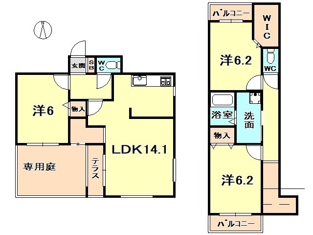 西宮市樋之池町の賃貸マンションの間取り