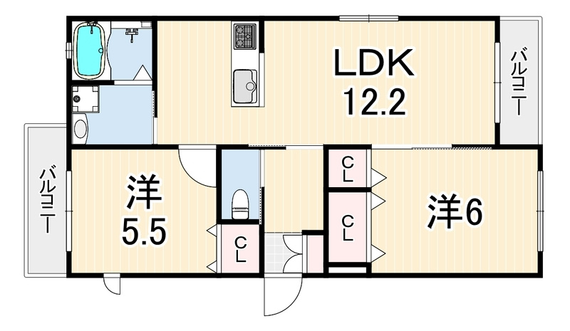 西宮市浜甲子園２丁目の賃貸マンションの間取り