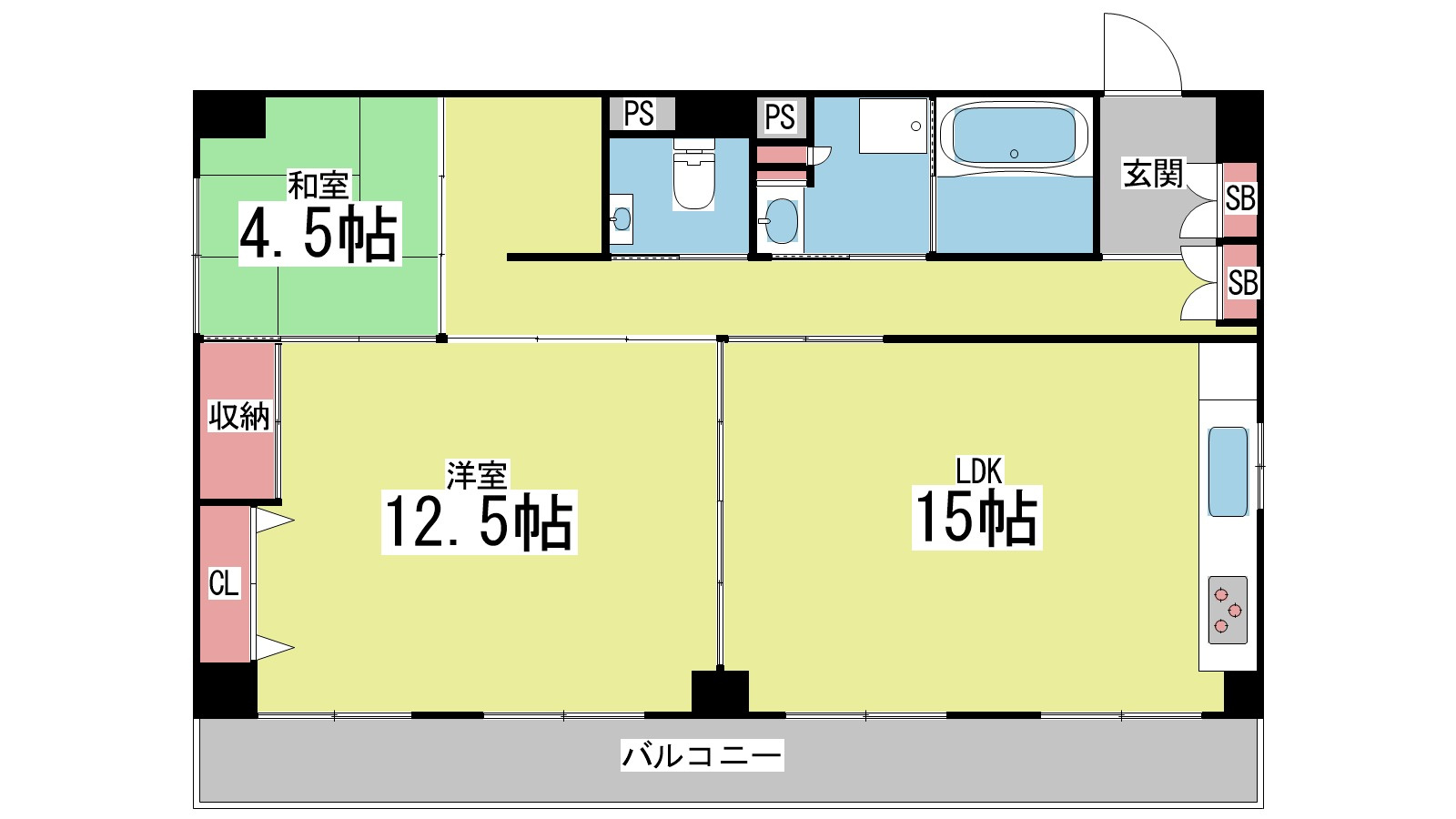神戸市灘区中原通２丁目の賃貸マンションの間取り