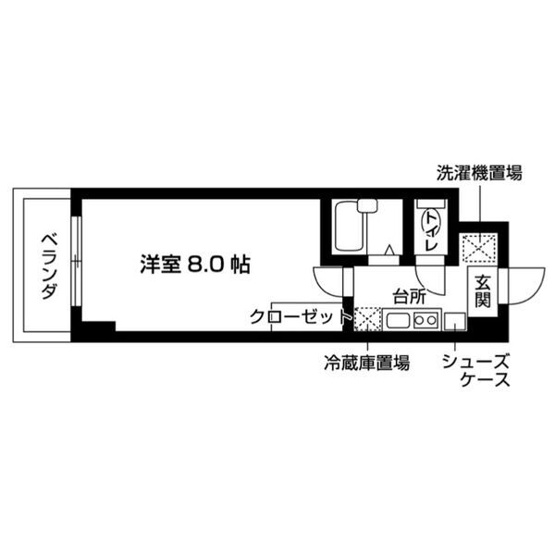 【間取り】 | クオーレ南草津 | 洋室8帖の1Kです