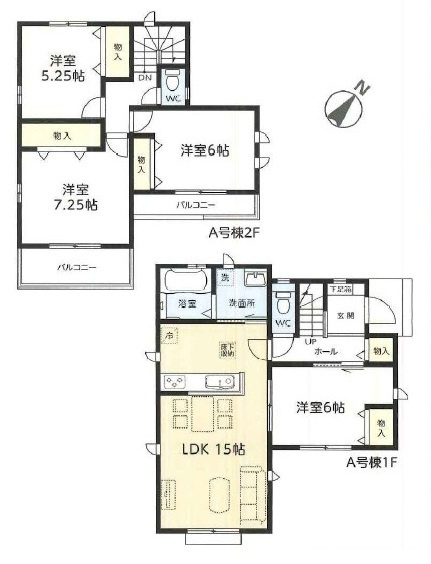 つくば市花畑3丁目25番　新築戸建て　A号棟の間取り|間取り図です♪
実際の空間の広さや陽当たり、風通しなどは現地でご確認できます♪