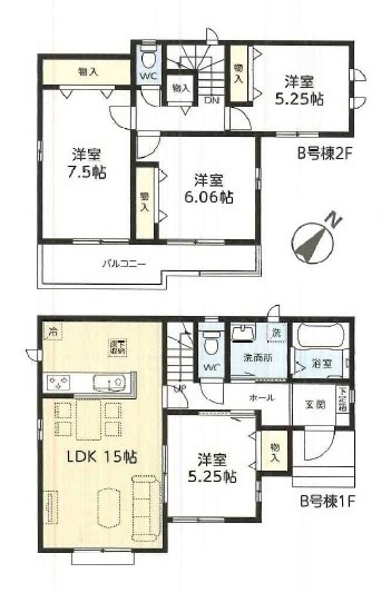 つくば市花畑3丁目25番　新築戸建て　B号棟の間取り|間取り図です♪
実際の空間の広さや陽当たり、風通しなどは現地でご確認できます♪