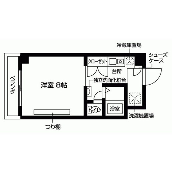 【間取り】 | ヴィヴァーチェ南笠 | 洋室8帖の1Kの間取りです