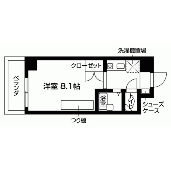【間取り】 | Aphrodite(アフロディーテ) | 洋室8.1帖の1Kの間取りです