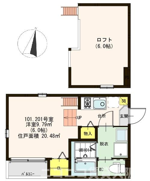 大阪市東住吉区湯里４丁目のアパートの間取り