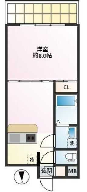 イーストヴァリュー弦巻　角部屋　オートロック　独立洗面台の間取り