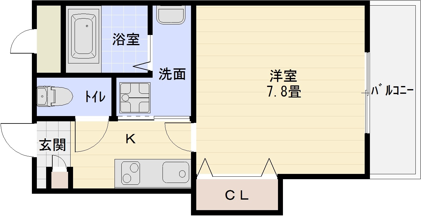 サンドレンスコートの間取り|河内国分駅　1Kマンション