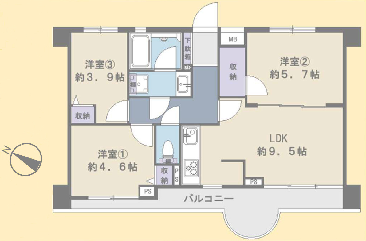 グラン・ドムール南橋本の間取り|3LDK、価格2680万円、専有面積54.04㎡、バルコニー面積8.65㎡