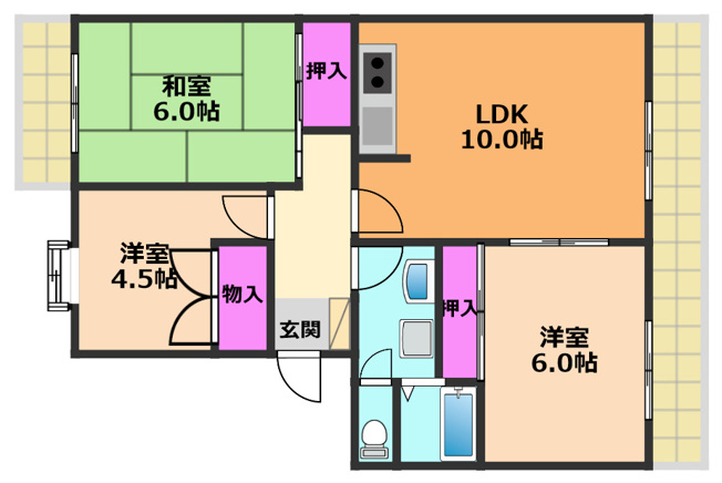 【間取り】 | シャルマン芝生 | 間取り反転タイプ