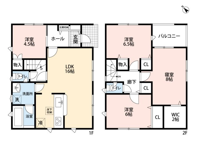 小牧市大字本庄字郷浦　新築戸建　５号棟の間取り|南西側道路・陽当たり良好。
ウォークインクローゼットあり。インナーバルコニー。