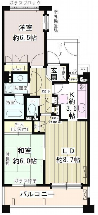 大森パーク・ホームズ・ベイサイドコートの間取り|使いやすい2LDKプラスロフトの間取り