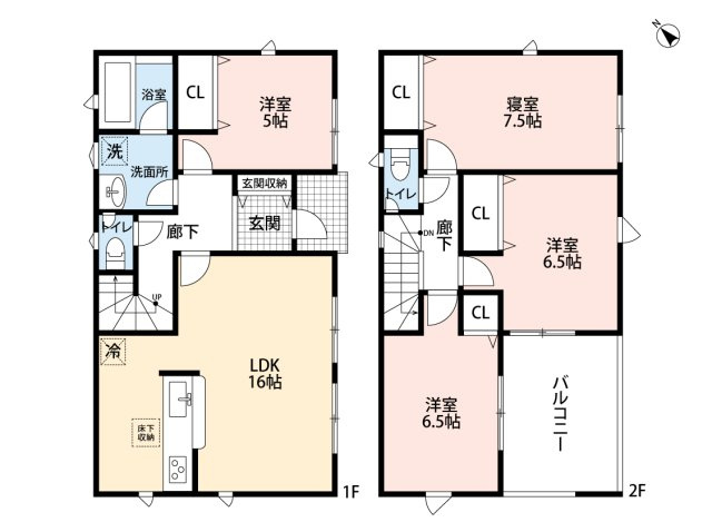小牧市大字本庄字郷浦　新築戸建　８号棟の間取り|南東側道路・陽当たり良好。
インナーバルコニー。