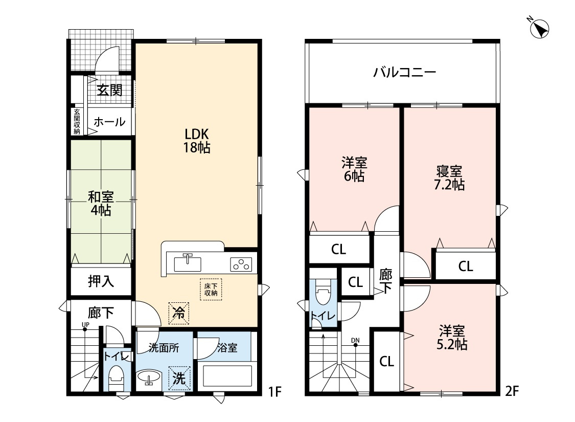 小牧市大字本庄字郷浦　新築戸建　９号棟の間取り|LDK18帖＋和室4帖の続き間でゆとりの空間♪
インナーバルコニー。