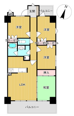 「南東向き×陽光あふれる開放的なLDK」高知市桟橋通3丁目アルファステイツ桟橋通り3　中古マンションの間取り|ゆとりの4LDK☆ご家族全員分のプライベート空間を確保！各室収納付きでスッキリ暮らせます。