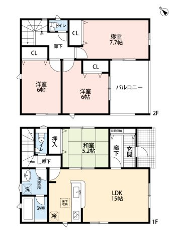 小牧市大字本庄字郷浦　新築戸建　１０号棟の間取り|LDK15帖＋和室5.2帖の続き間でゆとりの空間♪
インナーバルコニー。