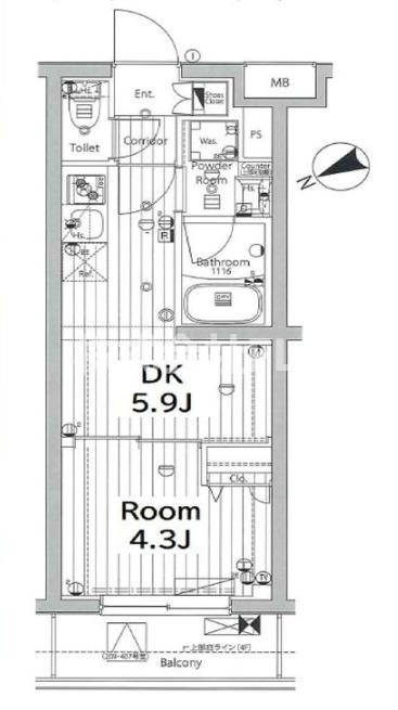 新宿区富久町の賃貸マンションの間取り