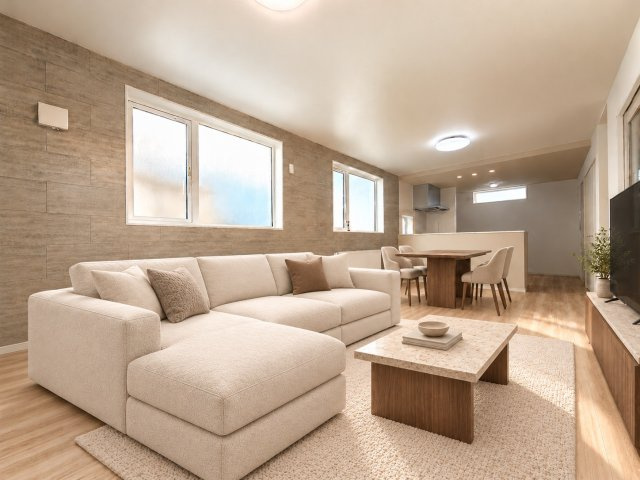 【新築戸建】札幌市北区太平10条3丁目1棟の居間・リビング|価格再改定しました！さらに諸条件相談可能、内覧可能です。(AIによる生成画像)
