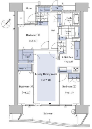 Sea Village E棟 14階の間取り|85.73㎡の3LDK＋WICのお部屋です