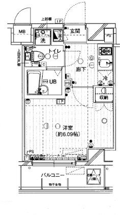 アイディ平和島Ⅱの間取り|洋室6.09帖の1Kバストイレ別