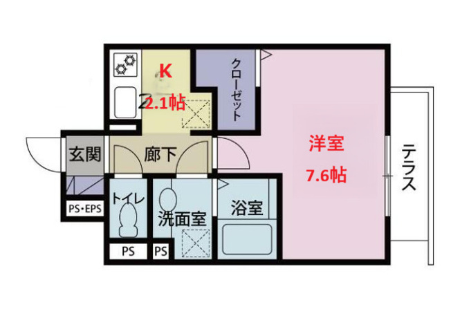 【間取り】 | クレスト蒲田 | 洋室7.6帖　K2.1帖