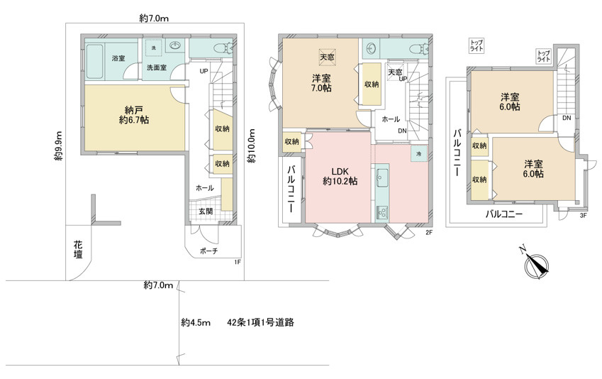江戸川区松江5丁目中古住宅の間取り|南西道路につきまして日当たり・通風良好。4部屋（全室6帖以上！）＋カースペース。