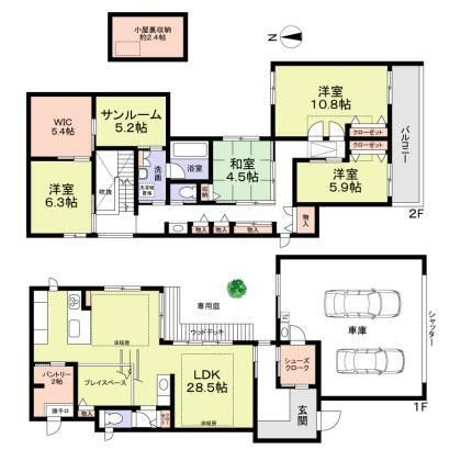 門真市元町車庫2台付　戸建の間取り