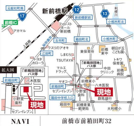 【新築】前橋市前箱田町　２号棟(全２棟)　グラファーレ　新築建売分譲の地図