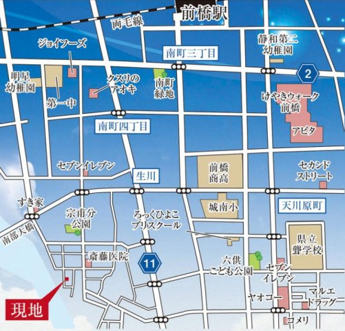 【新築】前橋市南町2丁目5期　限定１棟　グラファーレ　新築建売の地図