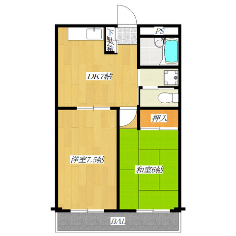 ＩＧマンションの間取り|人気の振分けタイプの2ＤＫです