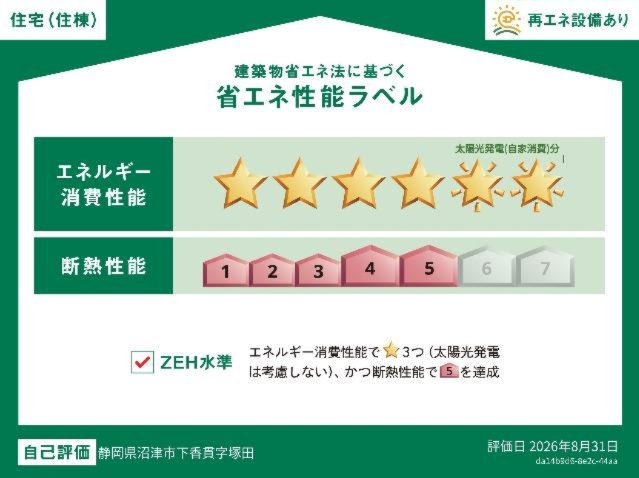 沼津市下香貫新築アパートの省エネ性能ラベル