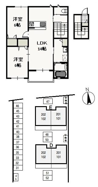 フロイデ万倍　E の間取り