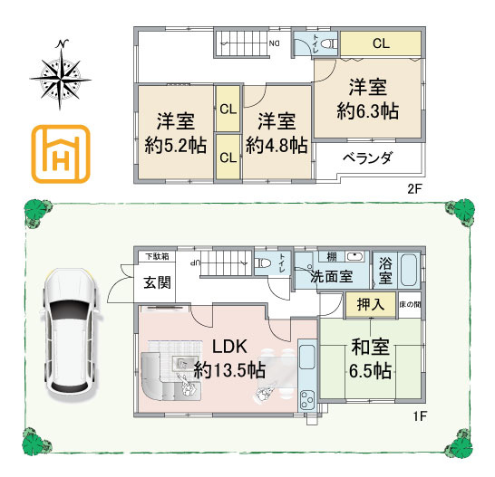 宝塚市高司1丁目中古戸建│4LDK+駐車１台可の間取り|※現況と図面が異なる場合現況を優先いたします。