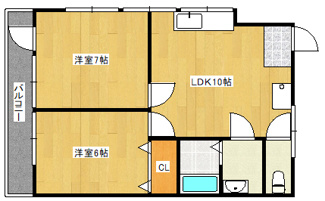 【間取り】 | 【パステルクボ12】売ビル　広島市西区南観音７丁目 | 2LDKの室内例
