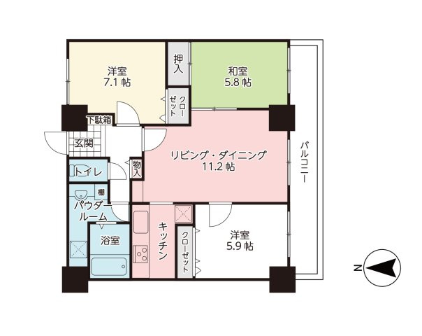 【間取り】 | スカイタワー41 | 3LDK、価格1250万円、専有面積70.05㎡、バルコニー面積15.25㎡ 南向きのお部屋です♪