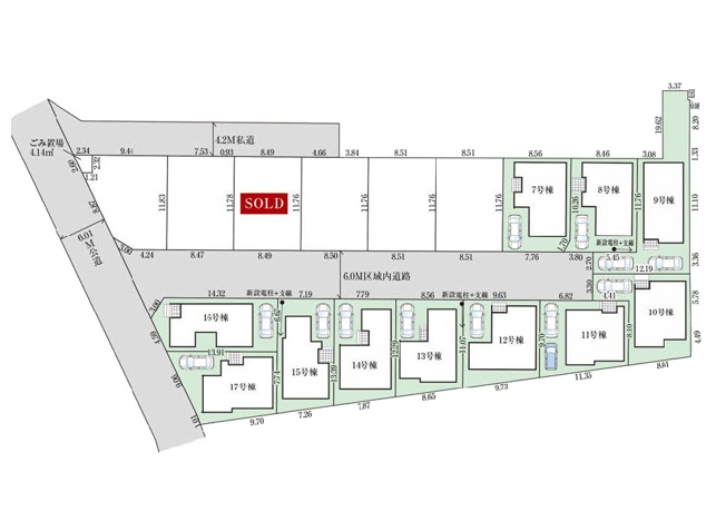 【区画図】 | 新座市野火止8丁目　新築一戸建住宅　全17棟　(丸井志木店) | 該当区画：11号棟／全17棟の大型分譲地！整然とした街並みが広がる開発現場です。
