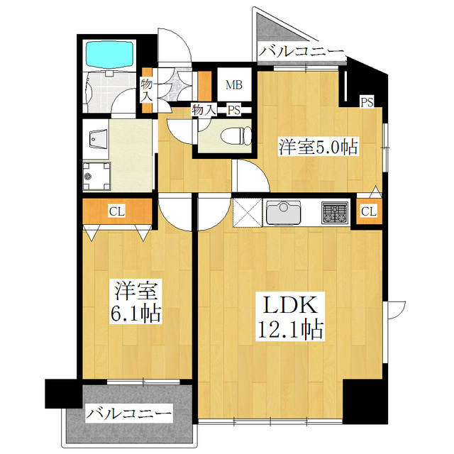 センテニアル王子神谷アネックスの間取り|角部屋☆振り分けタイプの２ＬＤＫ♪