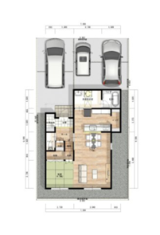 余戸東5丁目新築戸建の間取り|17帖の広々としたLDKに和室が隣接し、パントリーやWICなど全室に便利な収納を備えています。