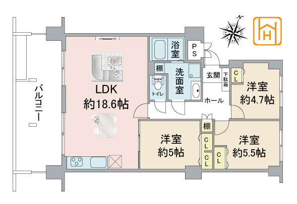 公社山田西第二次団地A-8の間取り|※現況と図面が異なる場合現況を優先いたします。